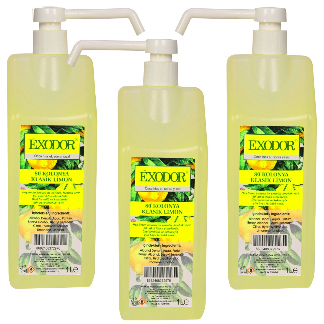 EXODOR LİMON KOLONYASI 1000 ML POMPALI 3 LÜ